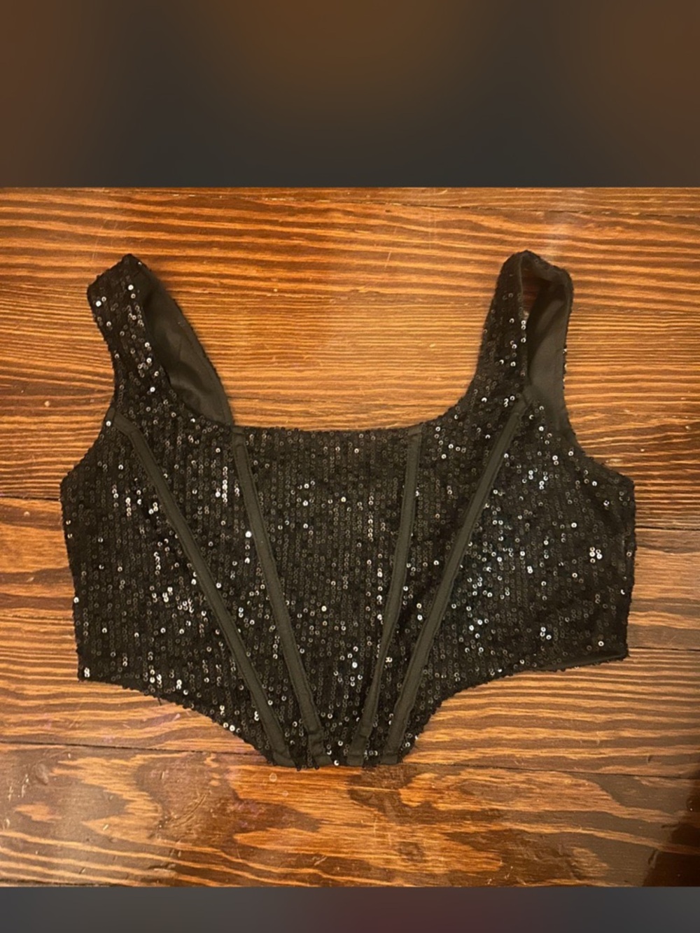 Black Sequin Crop Tank Top - Women